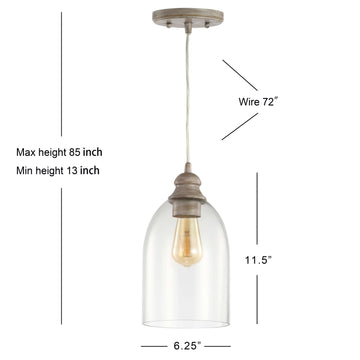 Fontaine 6.25" Adjustable Greige Glass LED Pendant - JONATHAN Y